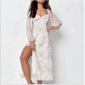 Missguided White Floral Print Milkmaid Skater Midi Dress